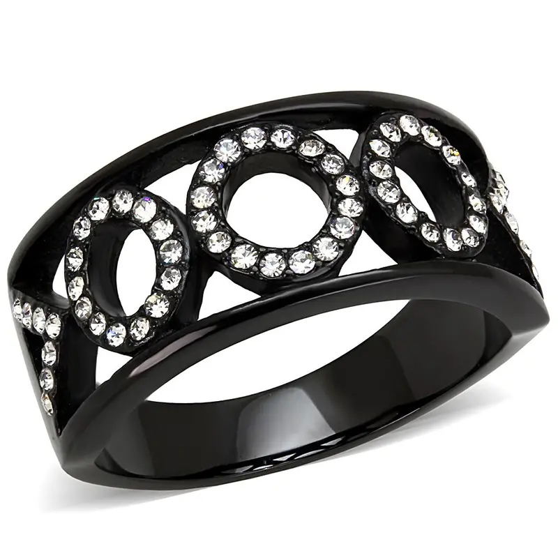 Ip Black(Ion Plating) Stainless Steel Ring With Top Grade Crystal In Clear 1