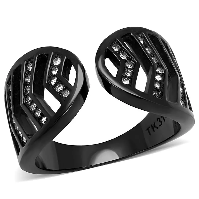 Ip Black(Ion Plating) Stainless Steel Ring With Top Grade Crystal In Clear 1