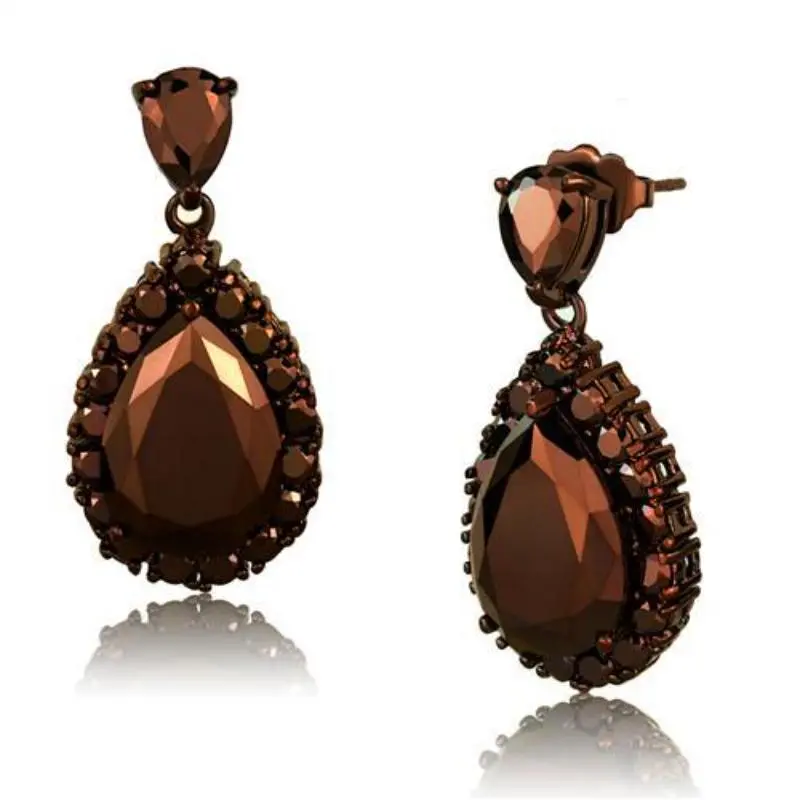 Ip Coffee Light Brass Earrings With Aaa Grade Cz In Light Coffee 1