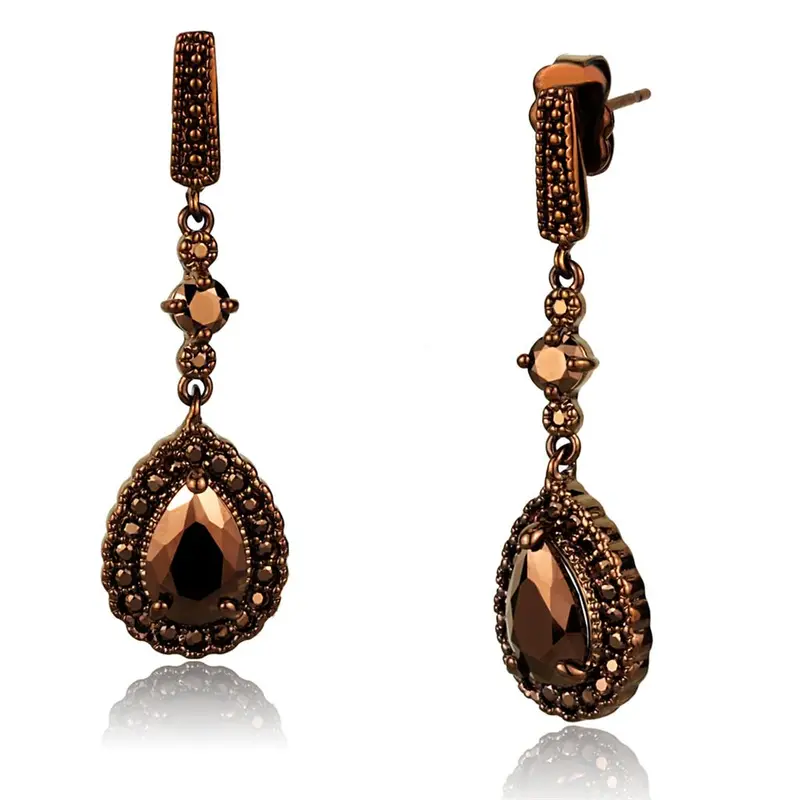 Ip Coffee Light Brass Earrings With Aaa Grade Cz In Light Coffee 1