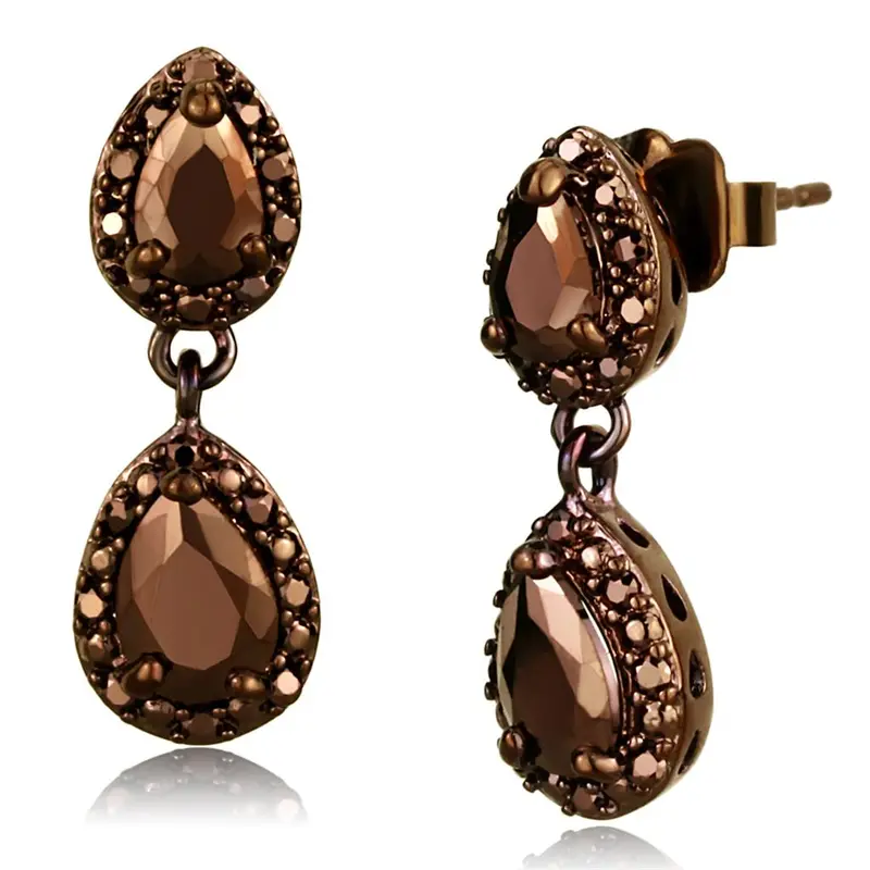 Ip Coffee Light Brass Earrings With Aaa Grade Cz In Light Coffee 1