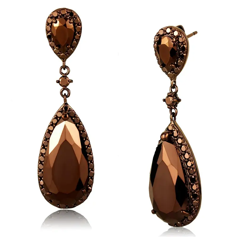 Ip Coffee Light Brass Earrings With Aaa Grade Cz In Light Coffee 1