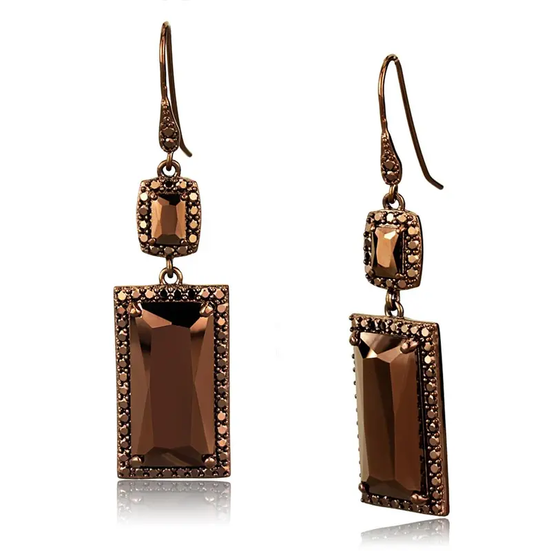 Ip Coffee Light Brass Earrings With Aaa Grade Cz In Light Coffee 1