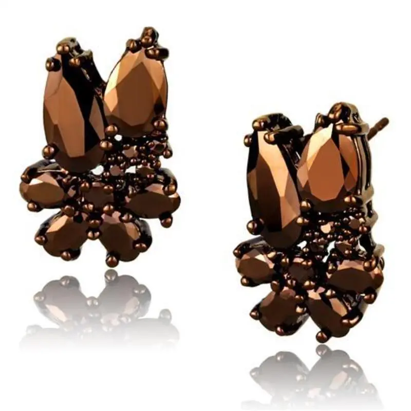 Ip Coffee Light Brass Earrings With Aaa Grade Cz In Light Coffee 1