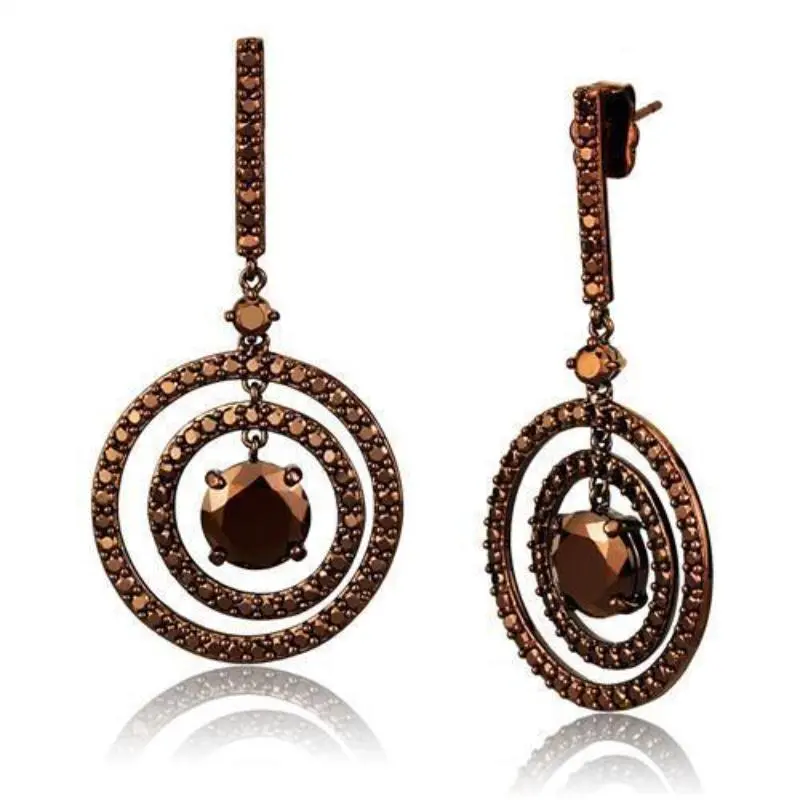 Ip Coffee Light Brass Earrings With Aaa Grade Cz In Light Coffee 1