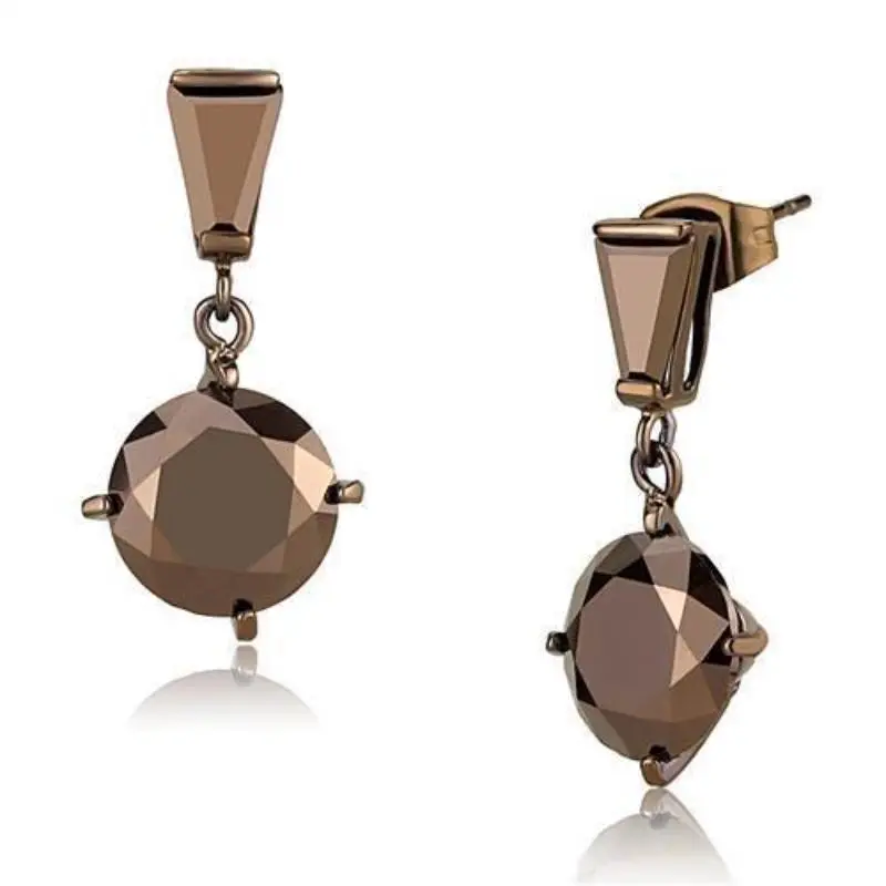 Ip Coffee Light Brass Earrings With Aaa Grade Cz In Light Coffee 1