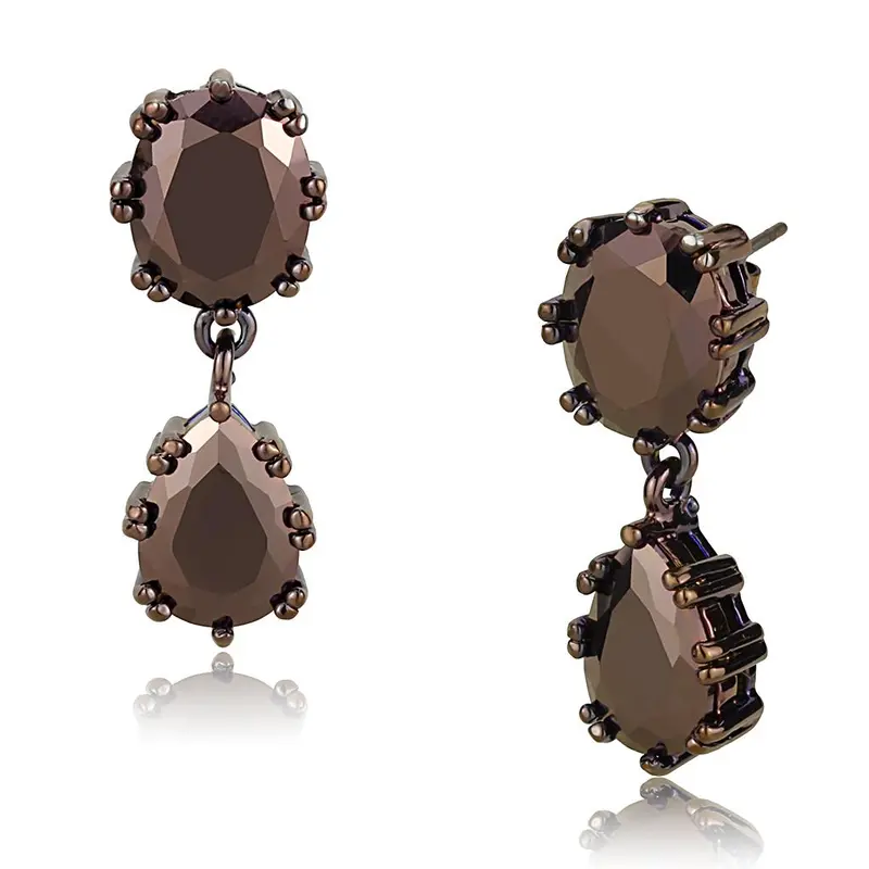 Ip Coffee Light Brass Earrings With Aaa Grade Cz In Light Coffee 1