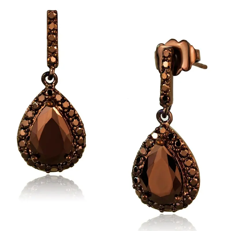 Ip Coffee Light Brass Earrings With Aaa Grade Cz In Light Coffee 1
