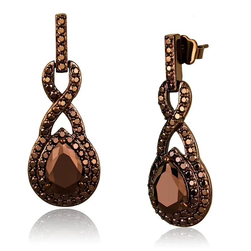 Ip Coffee Light Brass Earrings With Aaa Grade Cz In Light Coffee 1