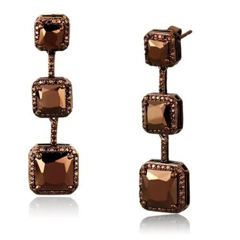 Ip Coffee Light Brass Earrings With Aaa Grade Cz In Light Coffee 1