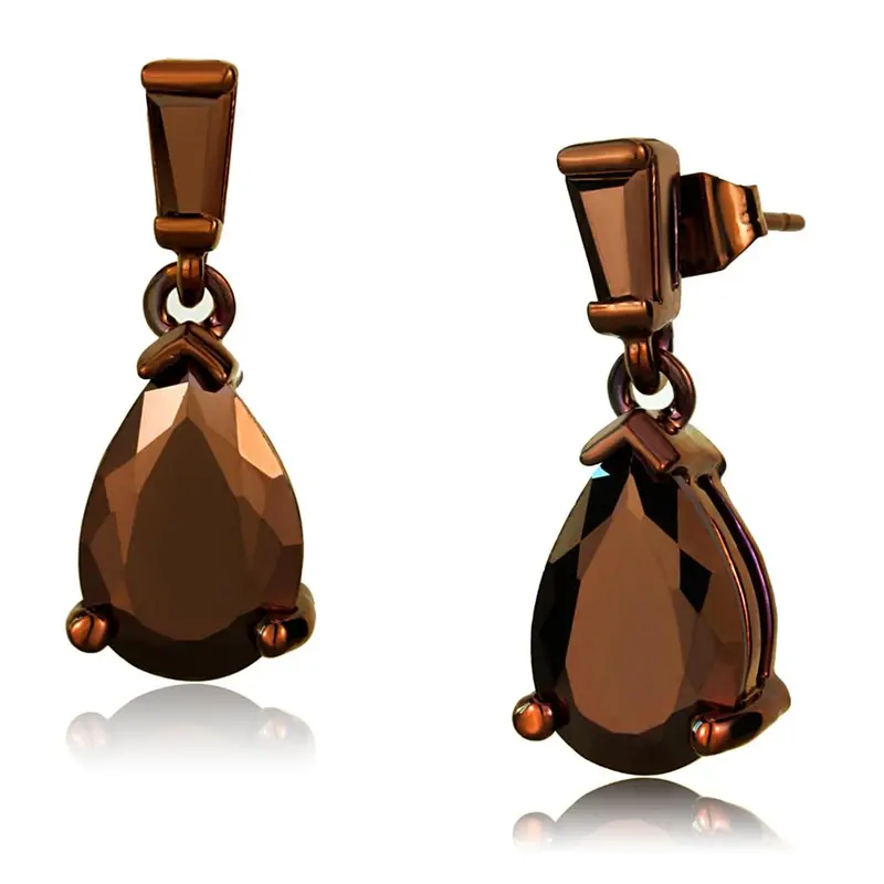 Ip Coffee Light Brass Earrings With Aaa Grade Cz In Light Coffee 1