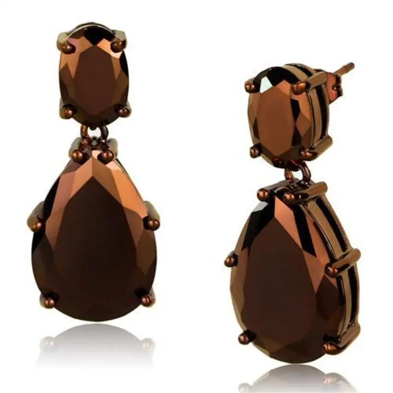 Ip Coffee Light Brass Earrings With Aaa Grade Cz In Light Coffee 1