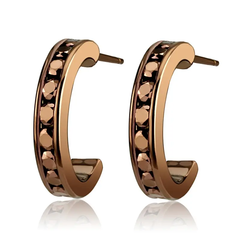 Ip Coffee Light Brass Earrings With Top Grade Crystal In Light Coffee 1