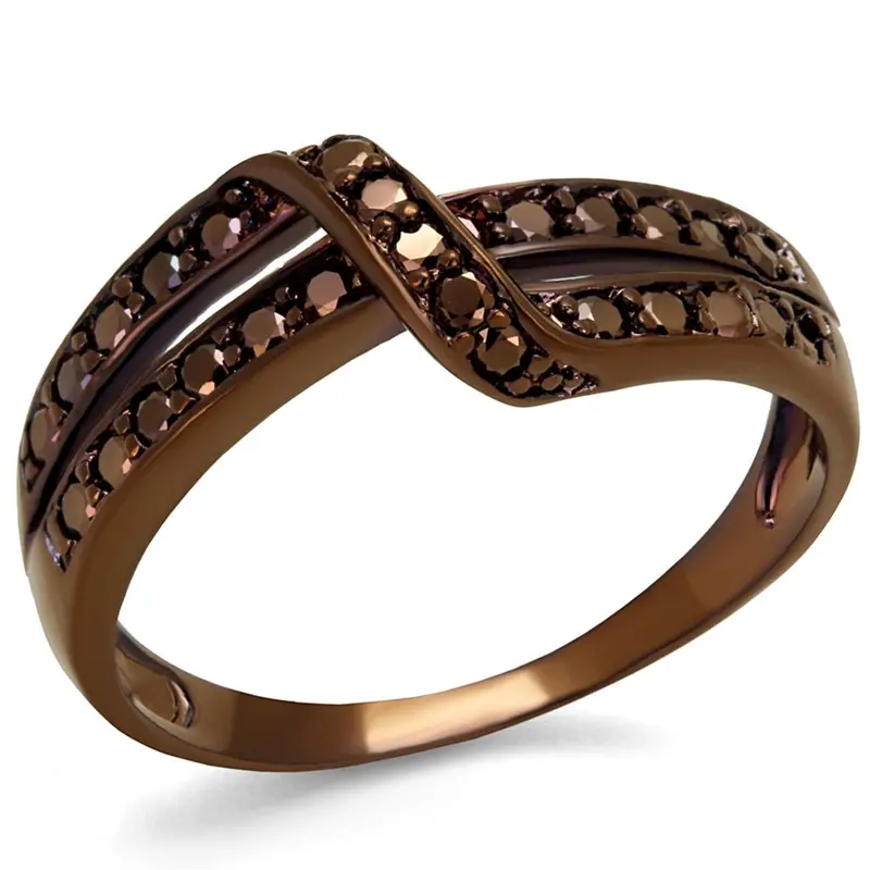 Ip Coffee Light Brass Ring With Aaa Grade Cz In Light Coffee 1