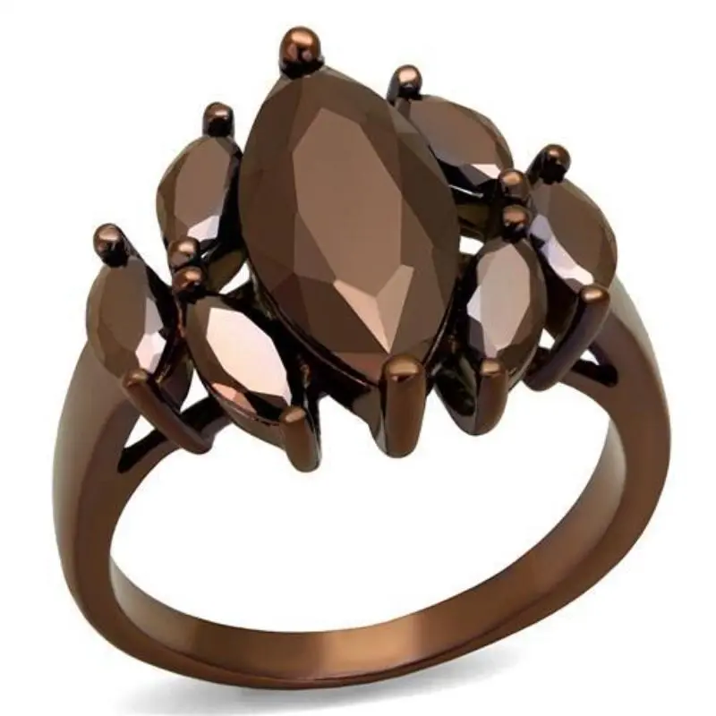 Ip Coffee Light Brass Ring With Aaa Grade Cz In Light Coffee 1