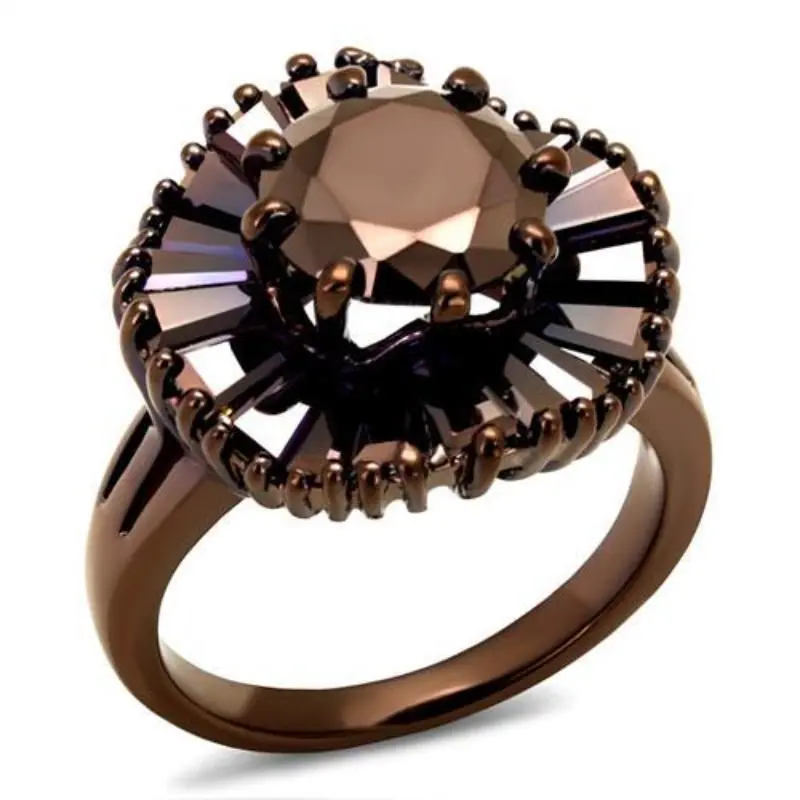 Ip Coffee Light Brass Ring With Aaa Grade Cz In Light Coffee 1