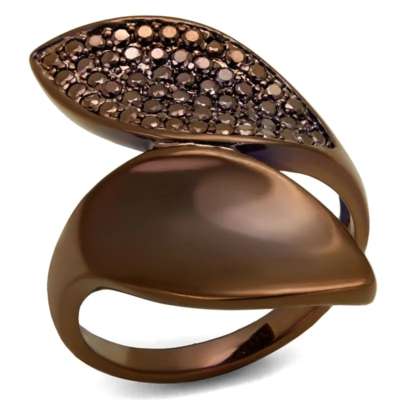 Ip Coffee Light Brass Ring With Aaa Grade Cz In Light Coffee 1