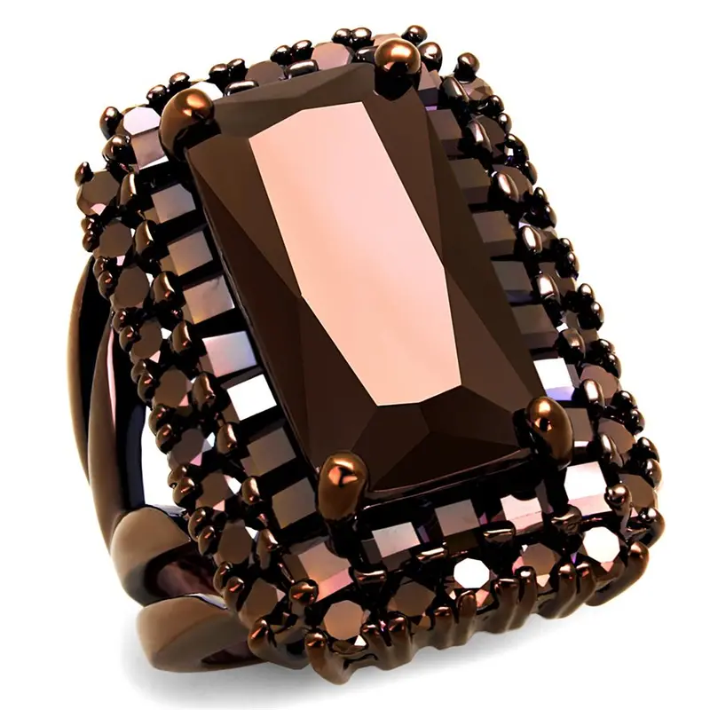 Ip Coffee Light Brass Ring With Aaa Grade Cz In Light Coffee 1