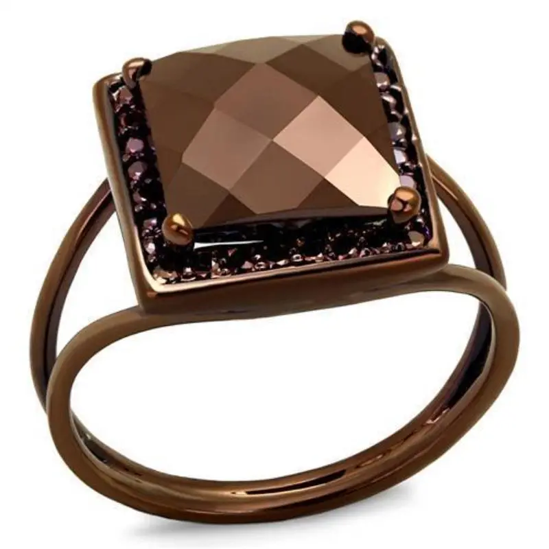 Ip Coffee Light Brass Ring With Aaa Grade Cz In Light Coffee 1