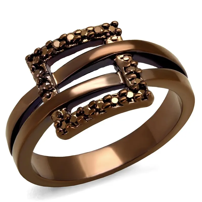Ip Coffee Light Brass Ring With Aaa Grade Cz In Light Coffee 1