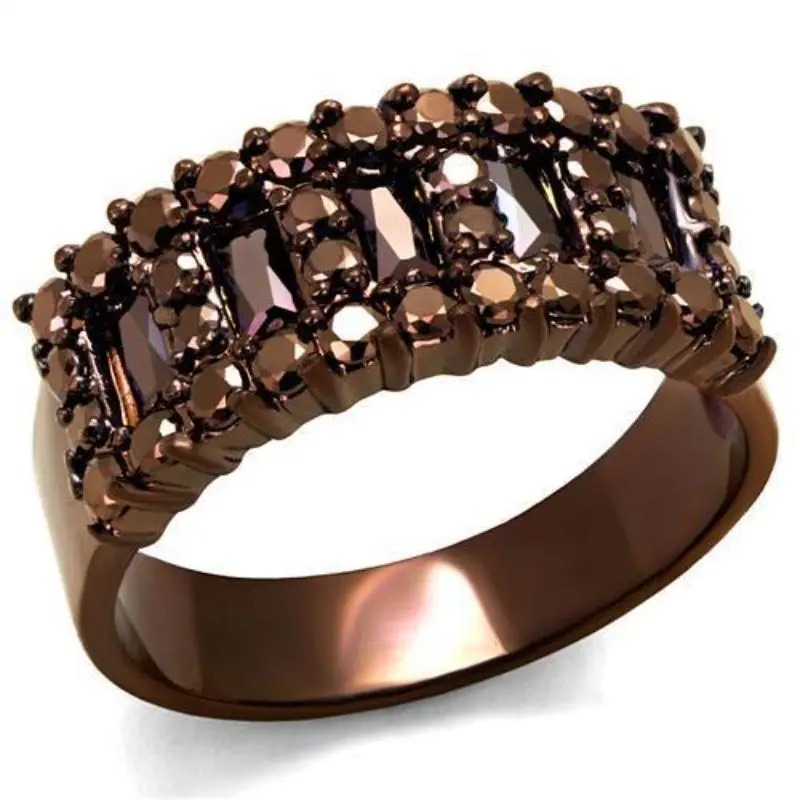 Ip Coffee Light Brass Ring With Aaa Grade Cz In Light Coffee 1