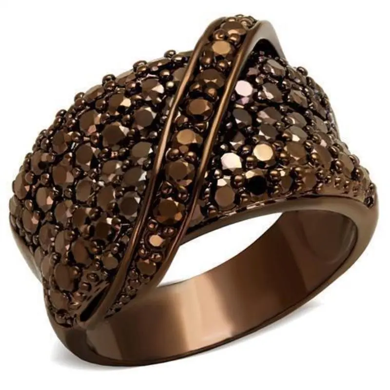 Ip Coffee Light Brass Ring With Aaa Grade Cz In Light Coffee 1