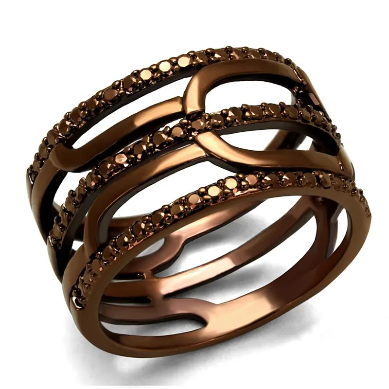 Ip Coffee Light Brass Ring With Aaa Grade Cz In Light Coffee 1