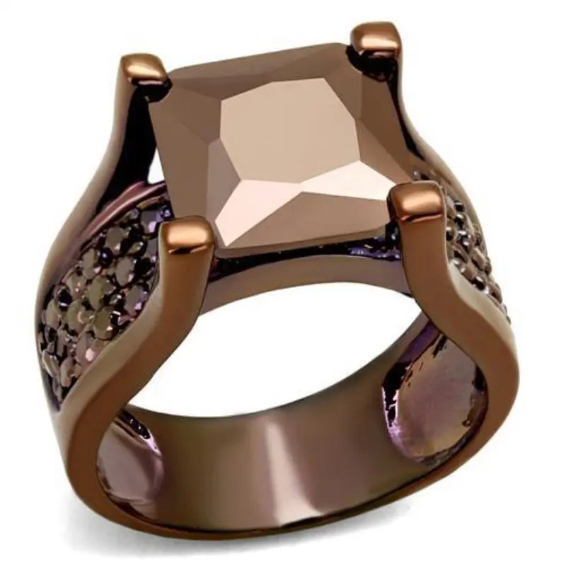 Ip Coffee Light Brass Ring With Aaa Grade Cz In Light Coffee 1