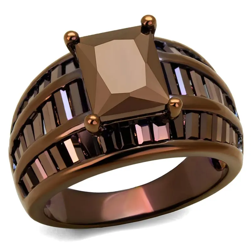 Ip Coffee Light Brass Ring With Aaa Grade Cz In Light Coffee 1