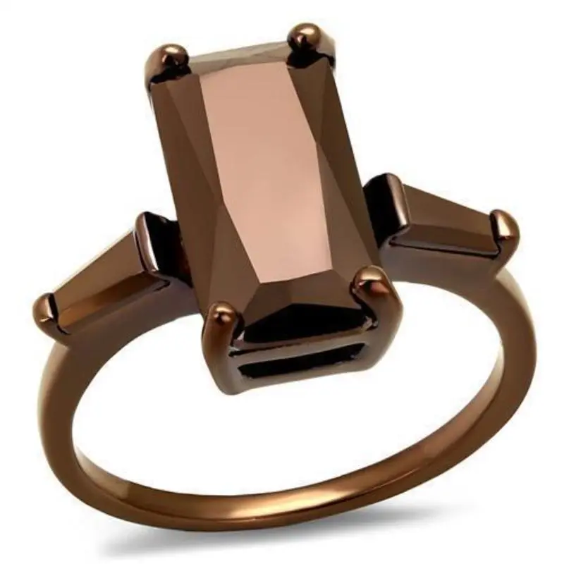 Ip Coffee Light Brass Ring With Aaa Grade Cz In Light Coffee 1