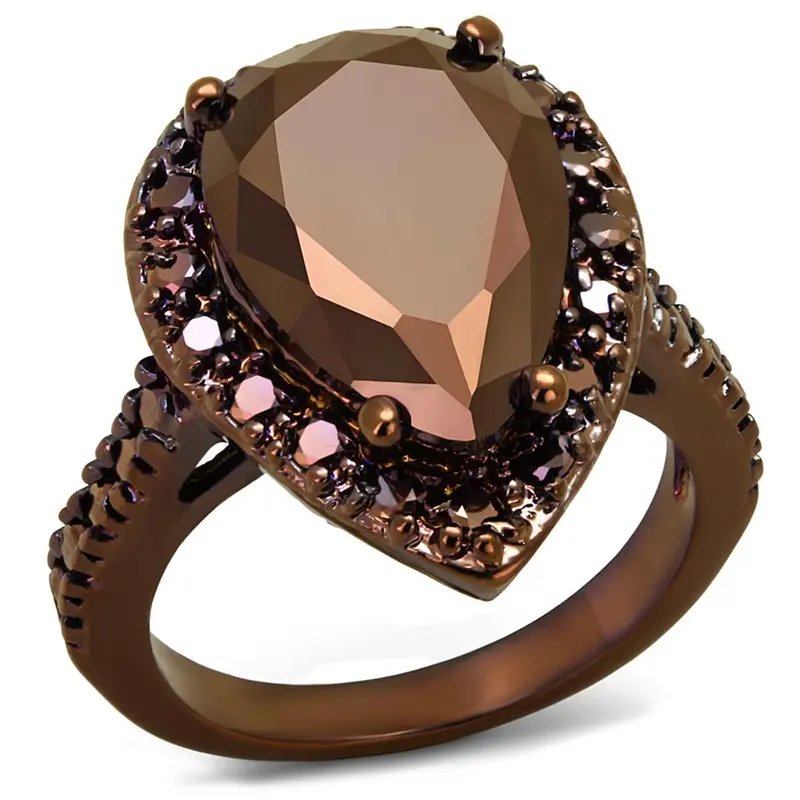 Ip Coffee Light Brass Ring With Aaa Grade Cz In Light Coffee 1