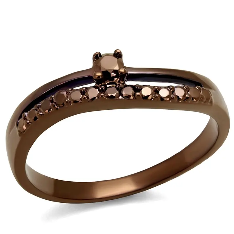 Ip Coffee Light Brass Ring With Aaa Grade Cz In Light Coffee 1