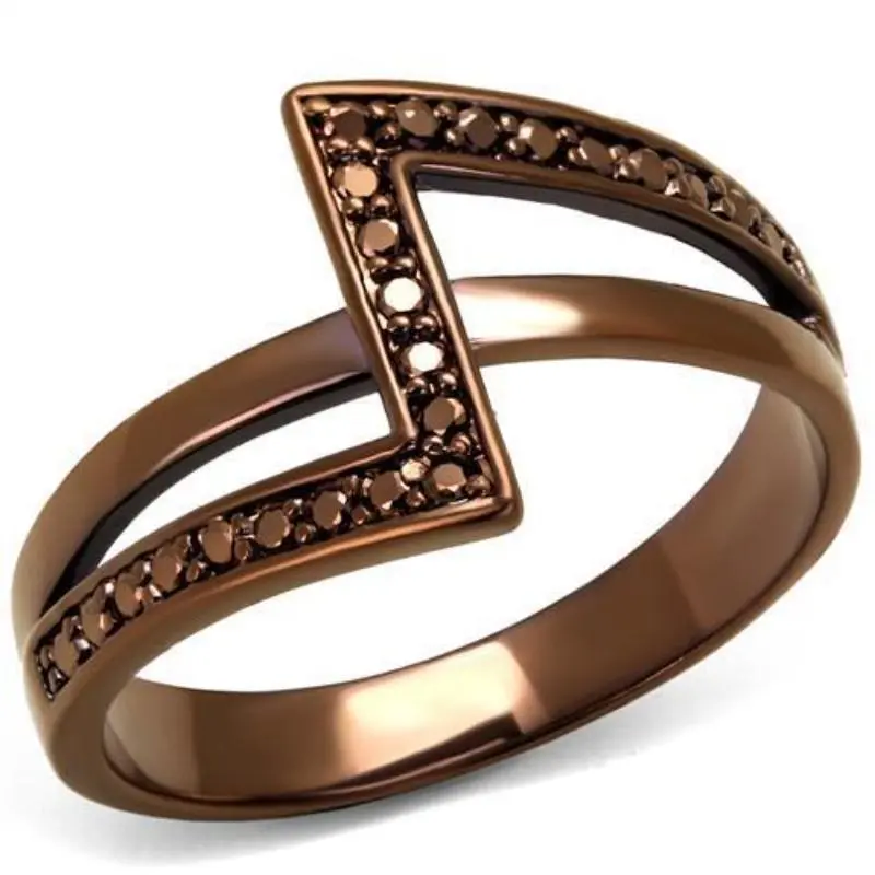 Ip Coffee Light Brass Ring With Aaa Grade Cz In Light Coffee 1