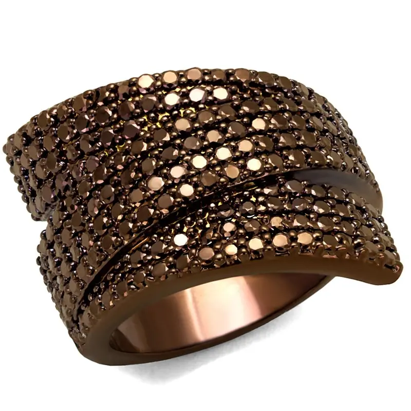 Ip Coffee Light Brass Ring With Aaa Grade Cz In Light Coffee 1
