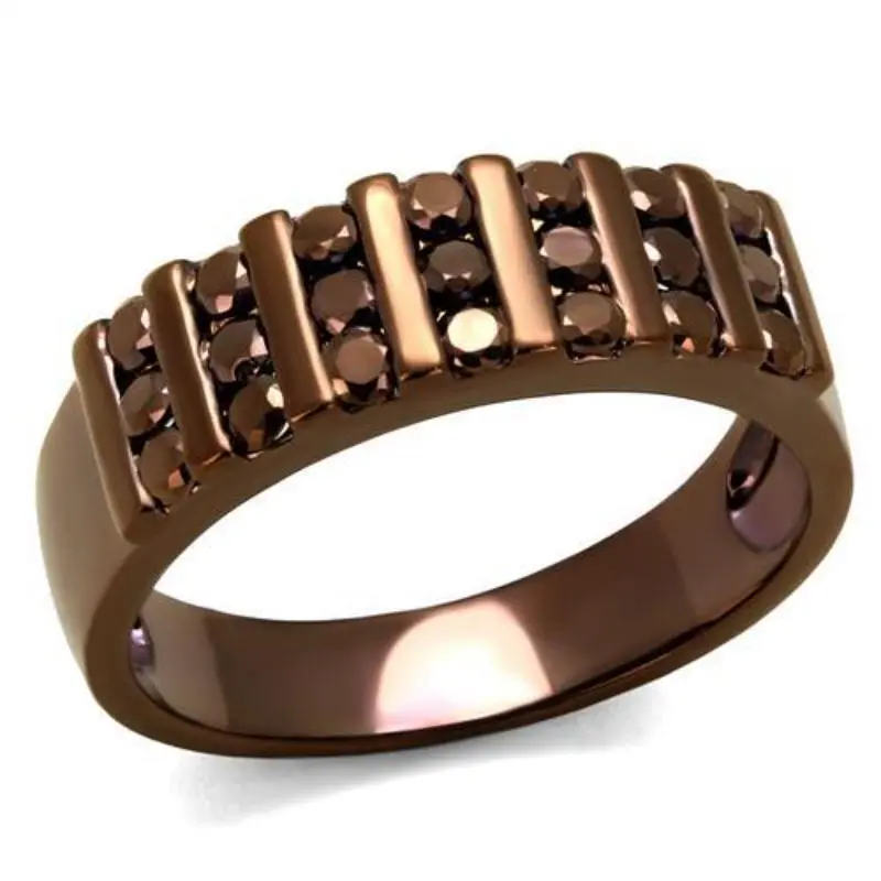 Ip Coffee Light Brass Ring With Aaa Grade Cz In Light Coffee 1