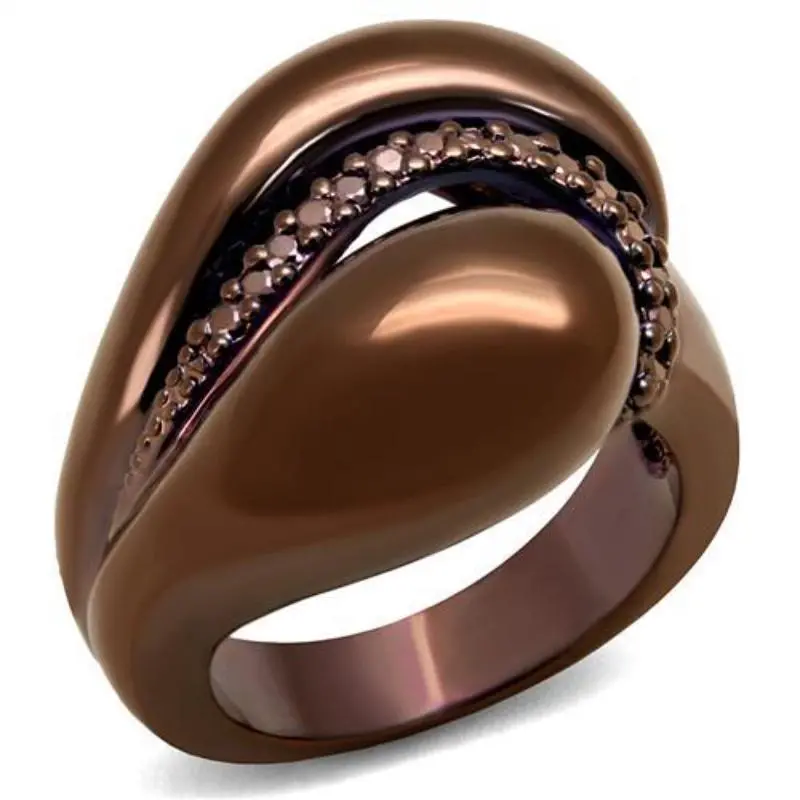 Ip Coffee Light Brass Ring With Aaa Grade Cz In Light Coffee 1
