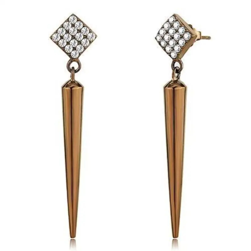 Ip Coffee Light Stainless Steel Earrings With Aaa Grade Cz In Clear 1