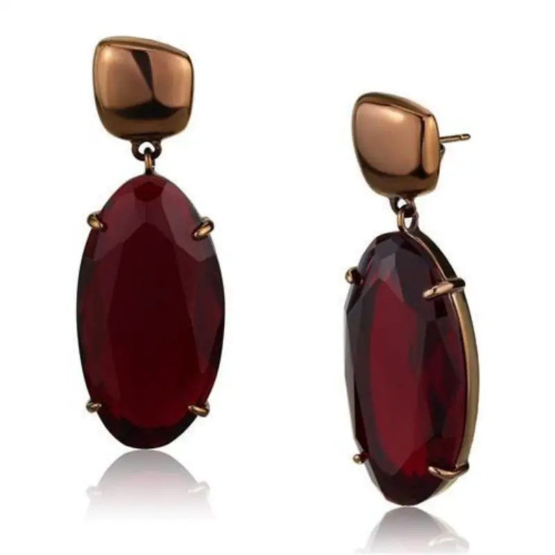 Ip Coffee Light Stainless Steel Earrings With Synthetic Synthetic Glass In Siam 1