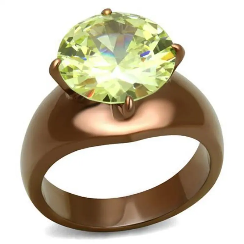 Ip Coffee Light Stainless Steel Ring With Aaa Grade Cz In Apple Green Color 1