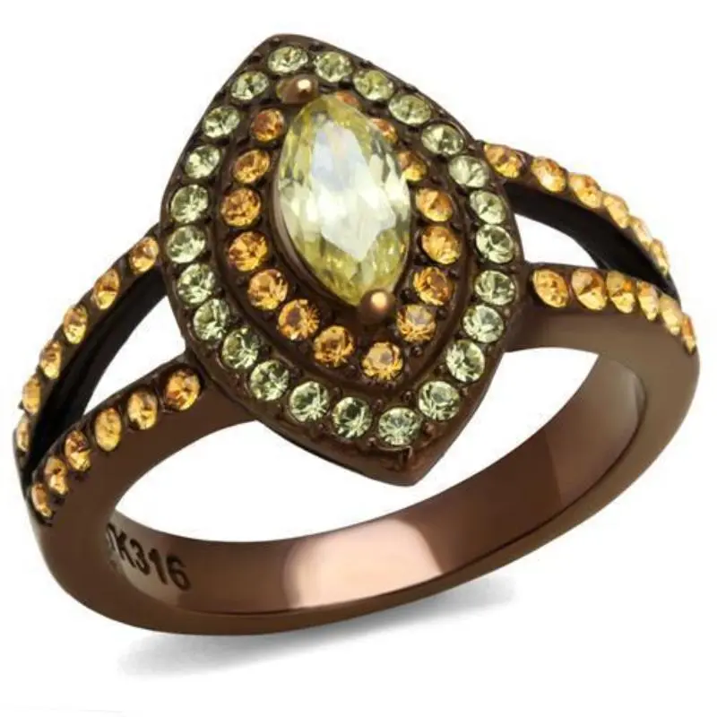 Ip Coffee Light Stainless Steel Ring With Aaa Grade Cz In Citrine Yellow 1