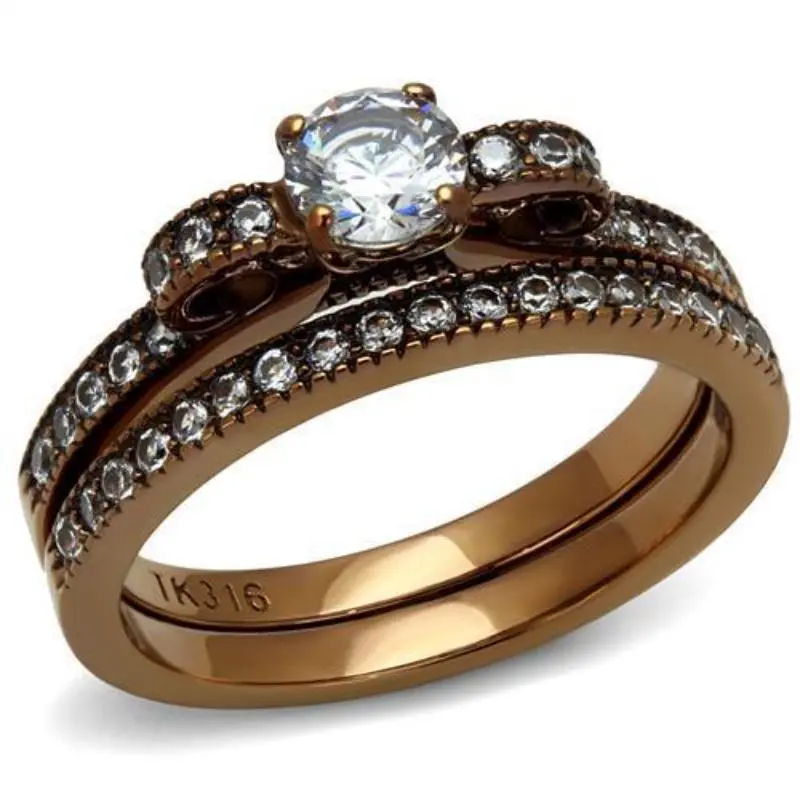 Ip Coffee Light Stainless Steel Ring With Aaa Grade Cz In Clear 1
