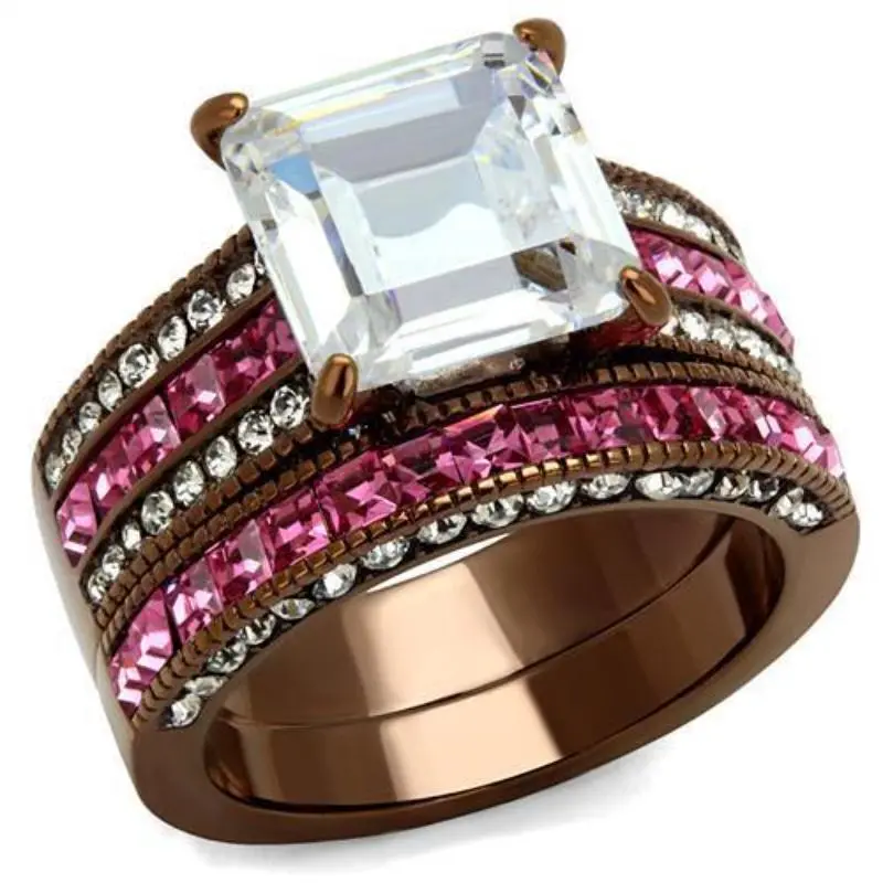 Ip Coffee Light Stainless Steel Ring With Aaa Grade Cz In Clear 1