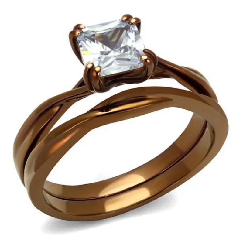 Ip Coffee Light Stainless Steel Ring With Aaa Grade Cz In Clear 1