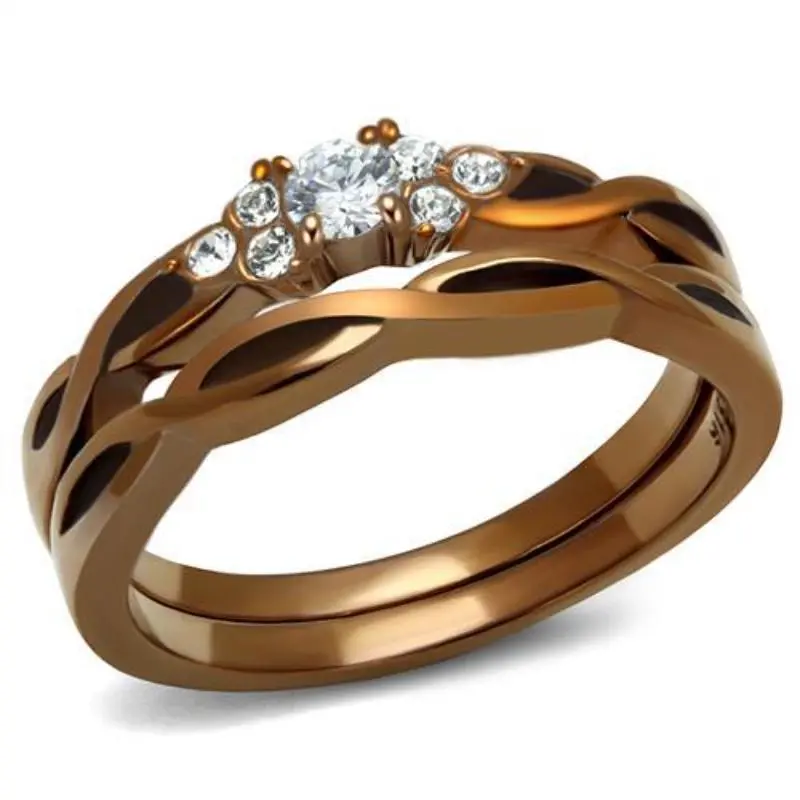Ip Coffee Light Stainless Steel Ring With Aaa Grade Cz In Clear 1