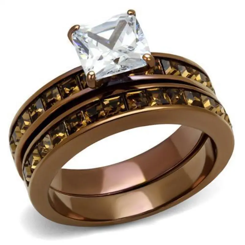 Ip Coffee Light Stainless Steel Ring With Aaa Grade Cz In Clear 1