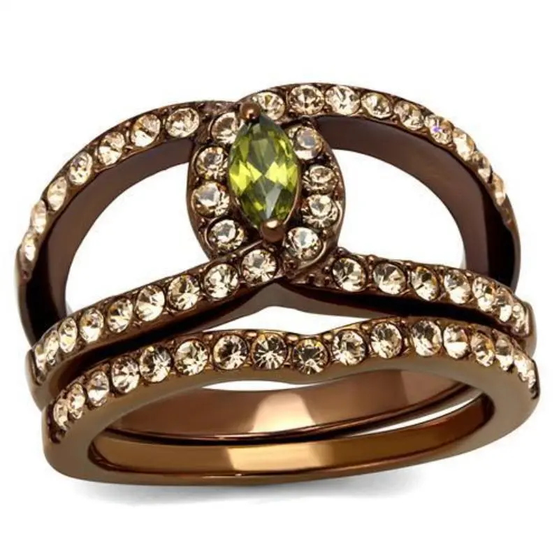 Ip Coffee Light Stainless Steel Ring With Aaa Grade Cz In Olivine Color 1