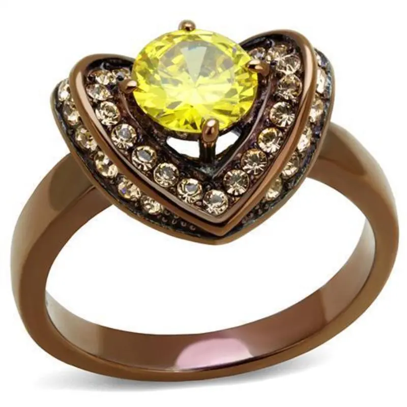 Ip Coffee Light Stainless Steel Ring With Aaa Grade Cz In Topaz 1