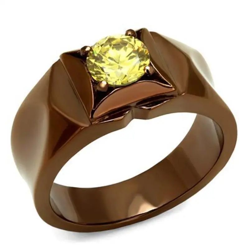 Ip Coffee Light Stainless Steel Ring With Aaa Grade Cz In Topaz 1
