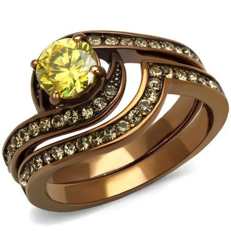 Ip Coffee Light Stainless Steel Ring With Aaa Grade Cz In Topaz 1