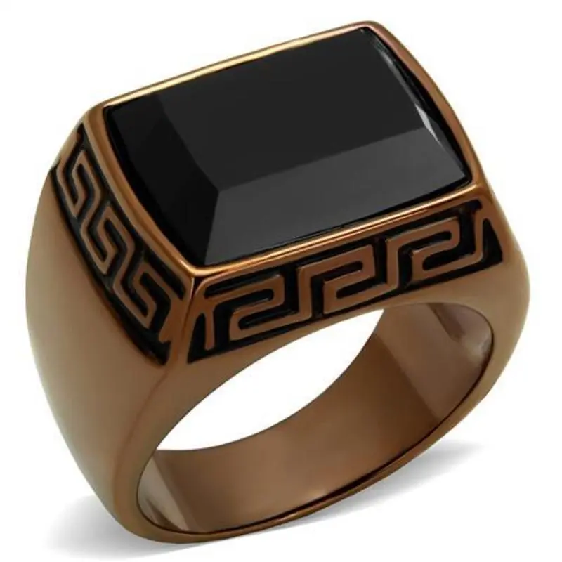 Ip Coffee Light Stainless Steel Ring With Synthetic Onyx In Jet 1